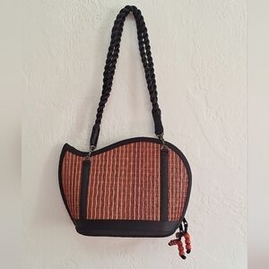 Basket Of Cambodia Black And Brown Shoulder Bag Eco Friendly Woven Medium NWOT